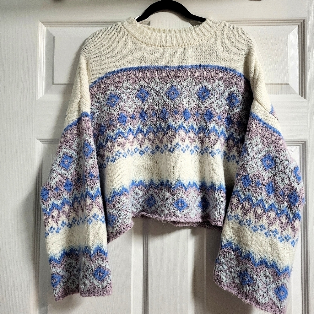 Sincerely Jules Cropped Fair Isle Wool Blend Knit Sweater Size M